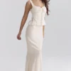 Lana Vintage cremefarbener Maxirock aus Baumwolle mit Broderie Anglaise