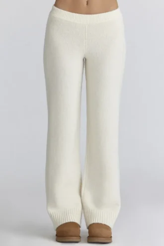 Lara Elfenbein Merinowolle-Rippstrick-Hose