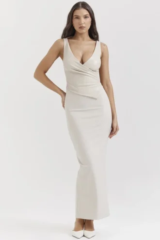 Laria Maxikleid aus veganem Leder in Ecru