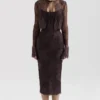Larra Midi-Kleid aus Spitze in Bitter-Schokoladenbraun mit Korsett und Bolero