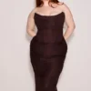 Larra Midi-Kleid aus Spitze in Bitter-Schokoladenbraun mit Korsett und Bolero