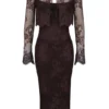 Larra Midi-Kleid aus Spitze in Bitter-Schokoladenbraun mit Korsett und Bolero