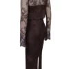 Larra Midi-Kleid aus Spitze in Bitter-Schokoladenbraun mit Korsett und Bolero