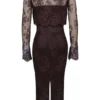 Larra Midi-Kleid aus Spitze in Bitter-Schokoladenbraun mit Korsett und Bolero