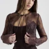 Larra Midi-Kleid aus Spitze in Bitter-Schokoladenbraun mit Korsett und Bolero