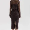 Larra Midi-Kleid aus Spitze in Bitter-Schokoladenbraun mit Korsett und Bolero