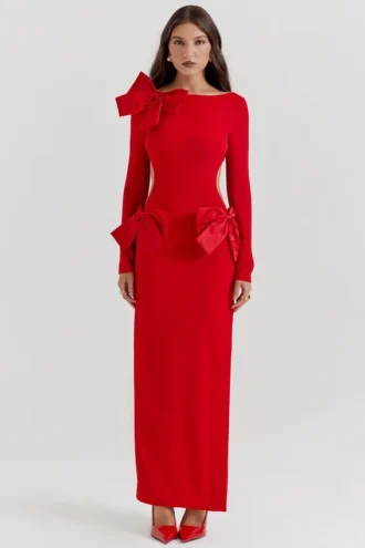 Lavele Maxikleid mit rotem Schleifen