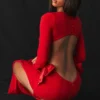 Lavele Maxikleid mit rotem Schleifen Lavele Maxikleid mit rotem Schleifen