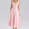 Leia – Midi-Kleid aus rosa Chiffon mit Bindebändern Leia – Midi-Kleid aus rosa Chiffon mit Bindebändern