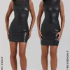 Leola Schwarzes Minikleid aus veganem Leder Leola Schwarzes Minikleid aus veganem Leder