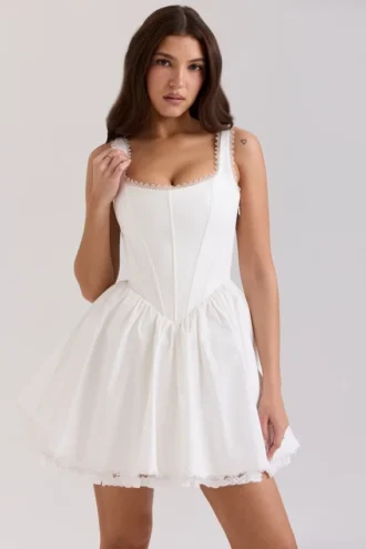 Letitia Weißes Minikleid aus Stretch-Baumwolle