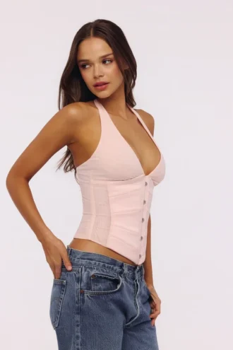 Lia Pink Satin-Halter-Korsetts-Oberteil