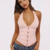 Lia Pink Satin-Halter-Korsetts-Oberteil Lia Pink Satin-Halter-Korsetts-Oberteil