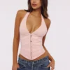 Lia Pink Satin-Halter-Korsetts-Oberteil Lia Pink Satin-Halter-Korsetts-Oberteil