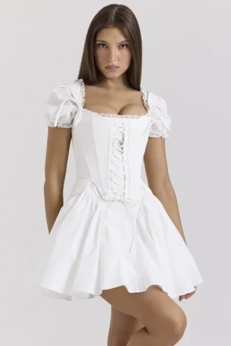 Lili Weißes Baumwoll-Minikleid mit abnehmbarem Korsett