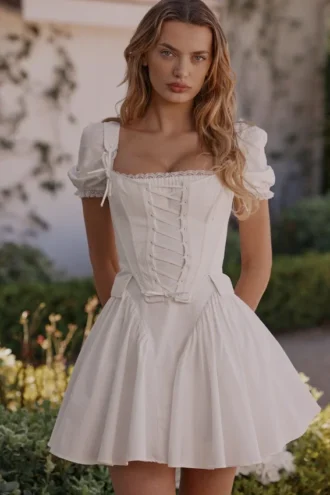 Lili Weißes Baumwoll-Minikleid mit abnehmbarem Korsett
