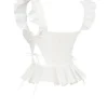 Lilibet Weißes besticktes Peplum-Korsetts-Oberteil aus Baumwolle Lilibet Weißes besticktes Peplum-Korsetts-Oberteil aus Baumwolle