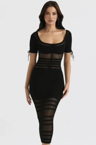 Lilla Schwarzes Midi-Kleid aus durchbrochenem Strick