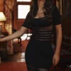 Lilla Schwarzes Midi-Kleid aus durchbrochenem Strick Lilla Schwarzes Midi-Kleid aus durchbrochenem Strick