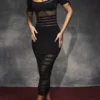 Lilla Schwarzes Midi-Kleid aus durchbrochenem Strick Lilla Schwarzes Midi-Kleid aus durchbrochenem Strick