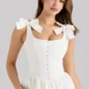 Lillia Weißes Midi-Kleid aus Stretch-Baumwolle mit Schleifen Lillia Weißes Midi-Kleid aus Stretch-Baumwolle mit Schleifen