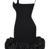 Lilou Schwarzes Kleid mit Rüschen an den Säumen
