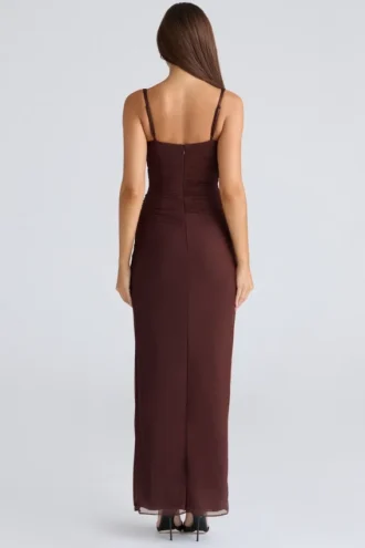 Lini Burgunderrotes Stretch-Mesh-Maxikleid