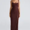 Lini Burgunderrotes Stretch-Mesh-Maxikleid Lini Burgunderrotes Stretch-Mesh-Maxikleid