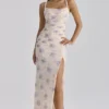 Lini Elfenbeinfarbenes Stretch-Mesh-Maxikleid mit Sweet-Peony-Print