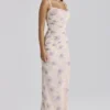 Lini Elfenbeinfarbenes Stretch-Mesh-Maxikleid mit Sweet-Peony-Print