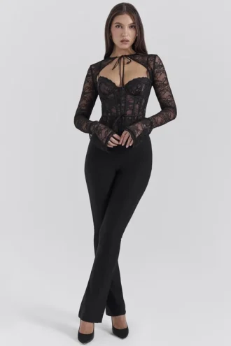 Lisette Schwarzes Spitzen-Korsetts-Oberteil mit Bolero