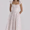 Livia Midi-Sommerkleid aus Baumwolle mit weißem Rosenprint Livia Midi-Sommerkleid aus Baumwolle mit weißem Rosenprint
