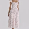 Livia Midi-Sommerkleid aus Baumwolle mit weißem Rosenprint Livia Midi-Sommerkleid aus Baumwolle mit weißem Rosenprint