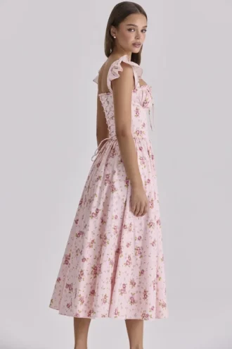 Livia Pink Vintage Rose Baumwoll-Midi-Sommerkleid