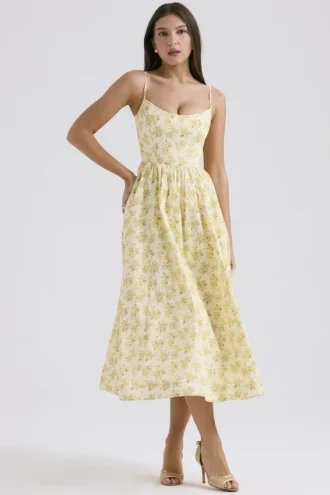 Lolita Buttercup Vintage-Korsetts-Sommerkleid aus Baumwolle mit Blumenprint