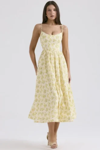Lolita Buttercup Vintage-Korsetts-Sommerkleid aus Baumwolle mit Blumenprint