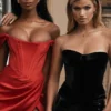 Loretta – Rotes Satin-Schulterfreies Kleid Loretta – Rotes Satin-Schulterfreies Kleid