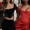 Loretta – Rotes Satin-Schulterfreies Kleid Loretta – Rotes Satin-Schulterfreies Kleid