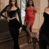 Loretta – Rotes Satin-Schulterfreies Kleid Loretta – Rotes Satin-Schulterfreies Kleid