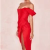 Loretta – Rotes Satin-Schulterfreies Kleid Loretta – Rotes Satin-Schulterfreies Kleid