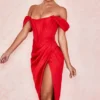 Loretta – Rotes Satin-Schulterfreies Kleid Loretta – Rotes Satin-Schulterfreies Kleid