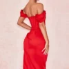 Loretta – Rotes Satin-Schulterfreies Kleid Loretta – Rotes Satin-Schulterfreies Kleid