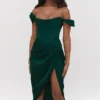 Loretta Smaragdgrünes Satin-Schulterfreies Kleid Loretta Smaragdgrünes Satin-Schulterfreies Kleid