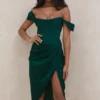 Loretta Smaragdgrünes Satin-Schulterfreies Kleid Loretta Smaragdgrünes Satin-Schulterfreies Kleid