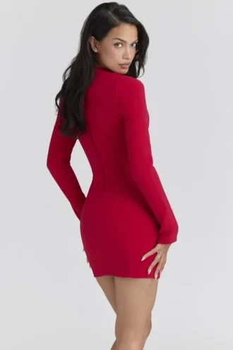 Lotus – Rotes Minikleid aus Krepp mit Schlüssellochausschnitt