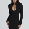 Lotus – Schwarzes Minikleid aus Krepp mit Schlüssellochausschnitt Lotus – Schwarzes Minikleid aus Krepp mit Schlüssellochausschnitt