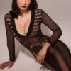 Loula Schwarzes Midi-Kleid mit tiefem Ausschnitt