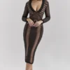 Loula Schwarzes Midi-Kleid mit tiefem Ausschnitt