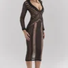Loula Schwarzes Midi-Kleid mit tiefem Ausschnitt