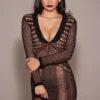 Loula Schwarzes Midi-Kleid mit tiefem Ausschnitt